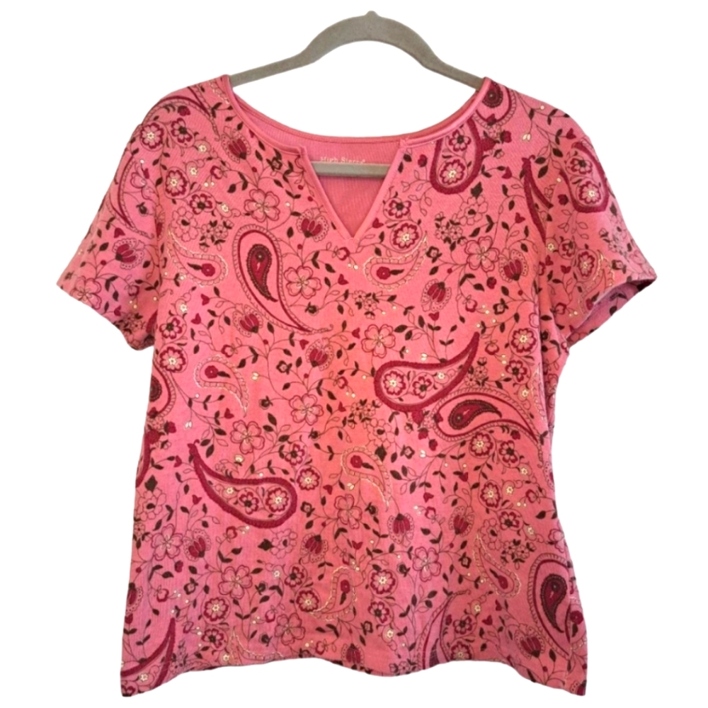 High Sierra Pink Paisley Split Neck Shirt Size XL